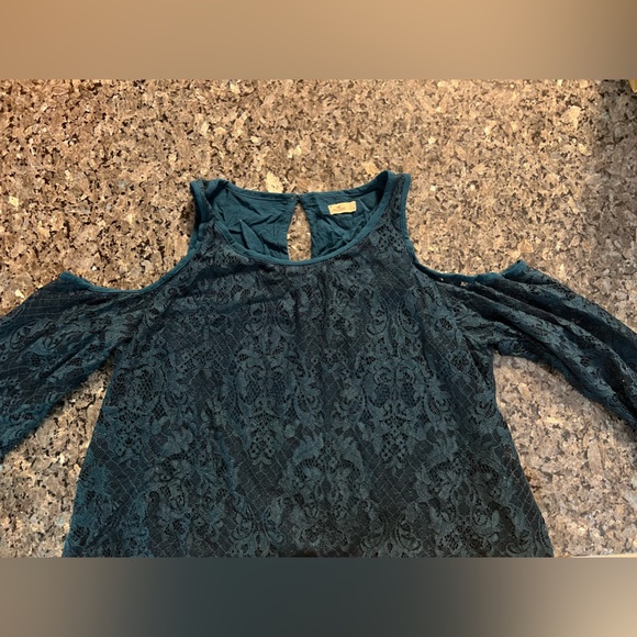 Hollister Deep Ocean Navy Lacey Cold/Exposed Shoulders Blouse - Picture 7 of 7